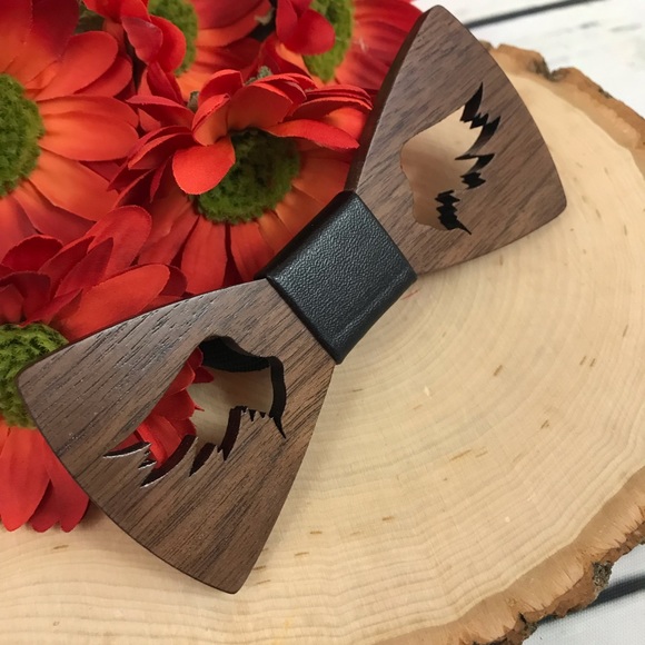 Hand Carved Angle Wings Wooden Butterfly Bow Tie - Picture 4 of 8